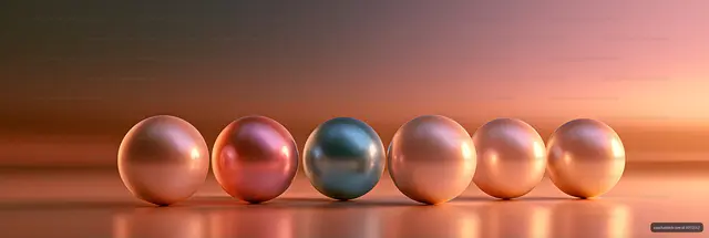 Abstract six-sphere arrangement on a reflective floor