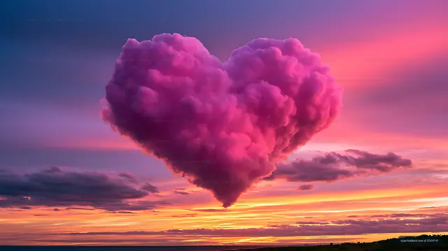 Magenta storm cloud above a glowing sunset horizon