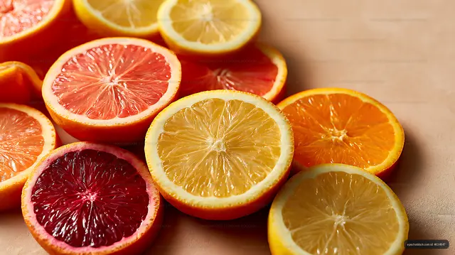 Assorted citrus halves with vivid juicy textures