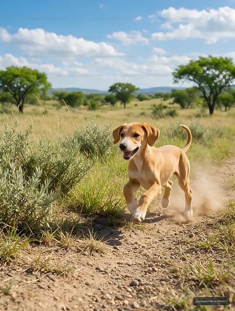 Puppy Running Through Sunlit Grassland