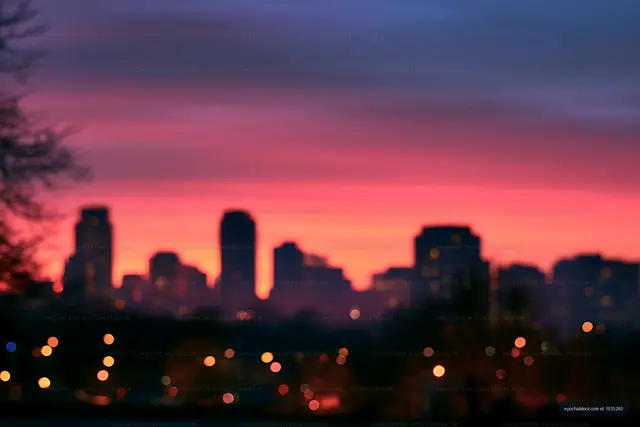Colorful blurred skyline and glowing city lights