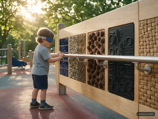 Child Engaging With Sensory Features on Accessible Playground