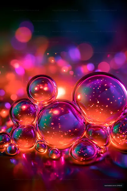 Abstract neon bubbles and glowing reflections