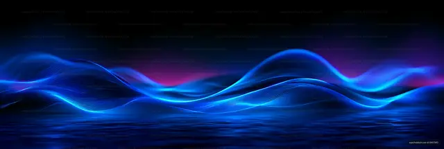 Flowing neon blue wave pattern in darkness