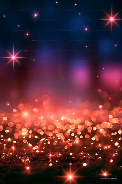 Red blue luminous bokeh background with sparkling highlights
