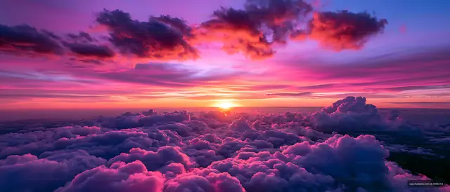 Dramatic pink and purple sunset over clouds