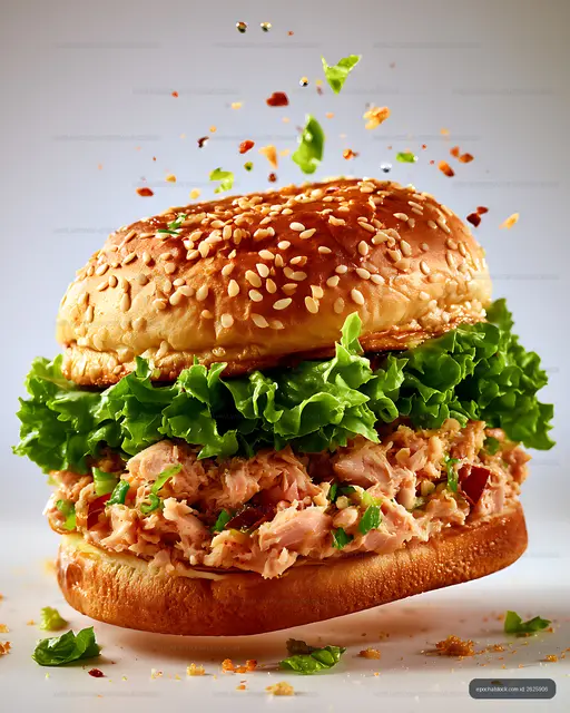 Tuna salad sandwich with sesame seed bun