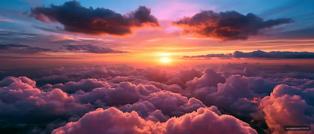 Vivid sunset glowing across endless clouds
