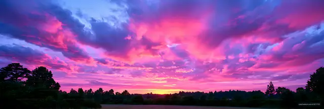 Panoramic pink and purple sunset landscape