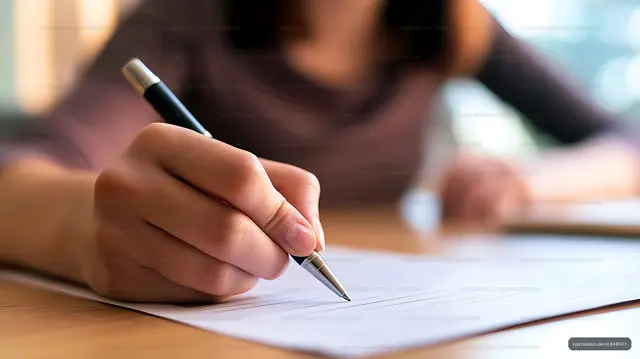 Person writing on paper at a desk