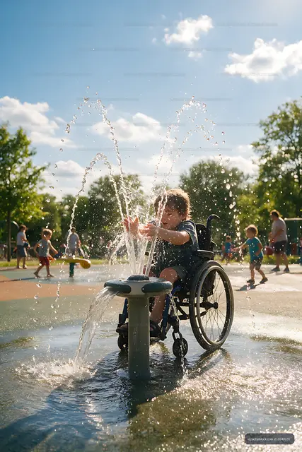 Inclusive splash pad play with a wheelchair user