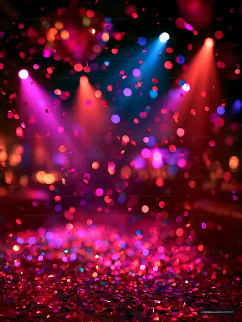 Abstract colorful confetti under stage lights