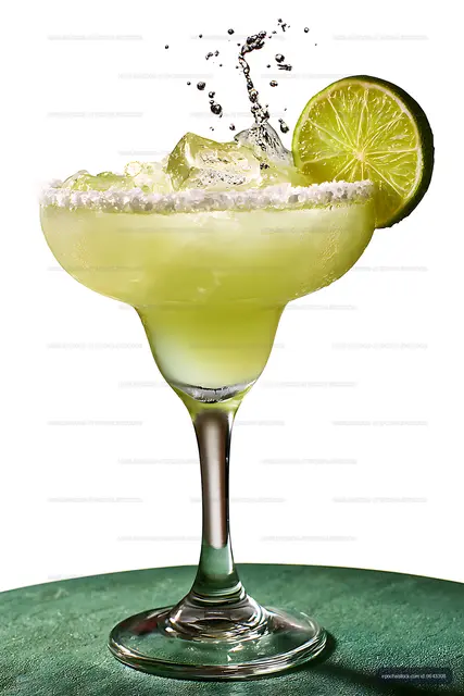 Lime cocktail in elegant glass with ice and splash