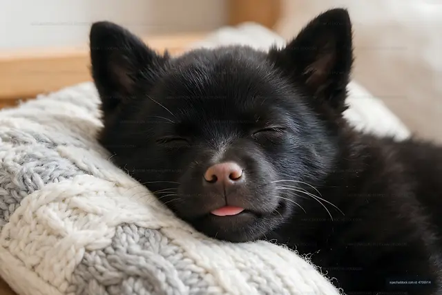 Close-up portrait of a black puppy asleep
