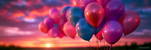 Colorful balloons glowing in the evening sunset