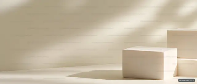 Minimal cream geometric block scene with soft shadows
