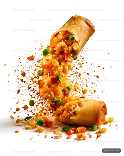 Dramatic exploding burrito with colorful filling