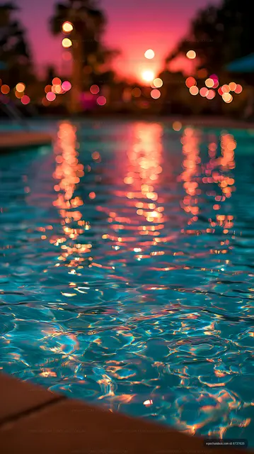 Vibrant abstract water reflections with sunset bokeh