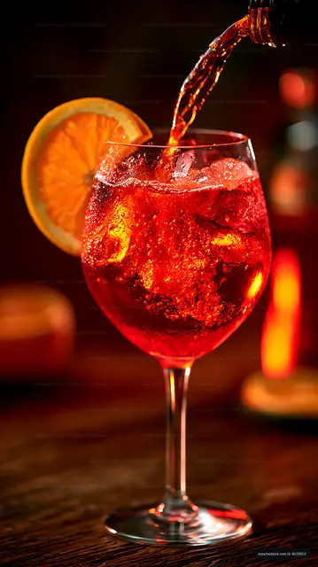 Red iced cocktail poured into a wine glass