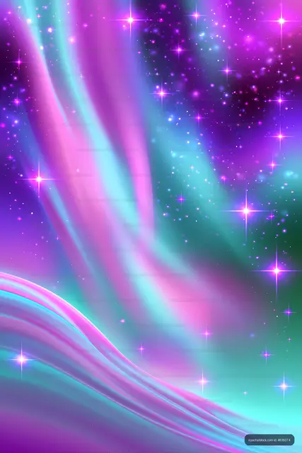 Abstract purple and teal background with stars and waves