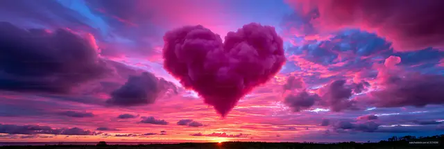 Romantic heart-shaped cloud above a glowing horizon