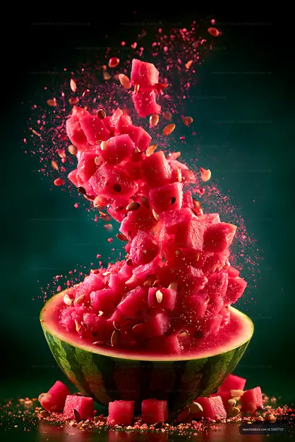 Watermelon Half with Floating Fruit Pieces