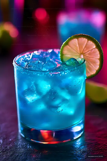 Blue iced citrus drink in a glass