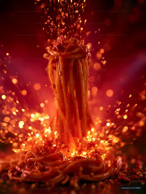 Glowing orange liquid burst on a red abstract background