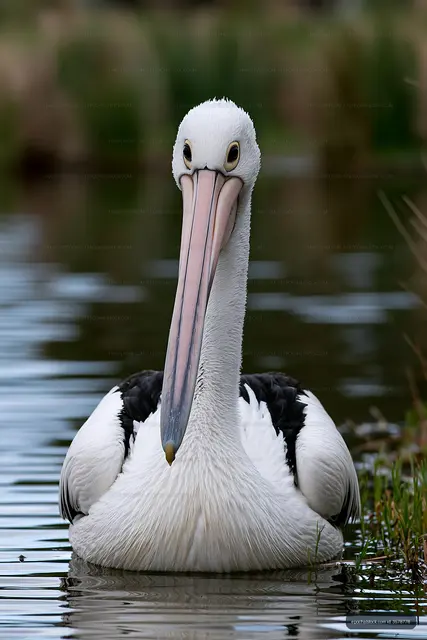 Australian pelican portrait in coastal lagoon