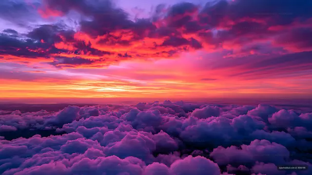 Dramatic pink and purple sunset above cloud formations