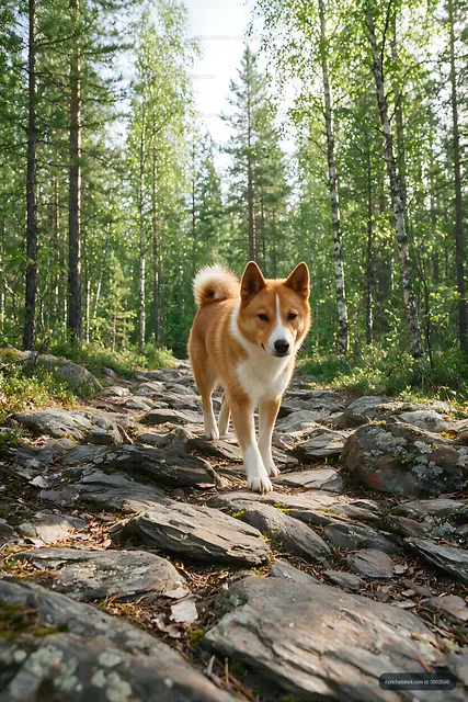 Rare Dog Breed Exploring a Forest Trail