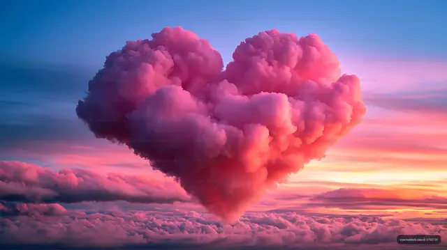 Pink cumulonimbus cloud glowing over sunset cloud layers