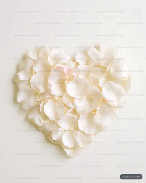 Soft white flower petal heart on a pale background