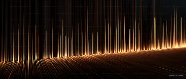 Futuristic abstract tunnel of golden light lines