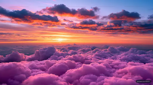 Dreamlike sunset over glowing clouds