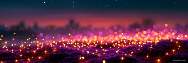 Dreamy purple twilight scene with sparkling bokeh lights