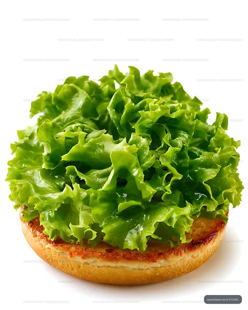 Close-up lettuce-topped burger with red sauce