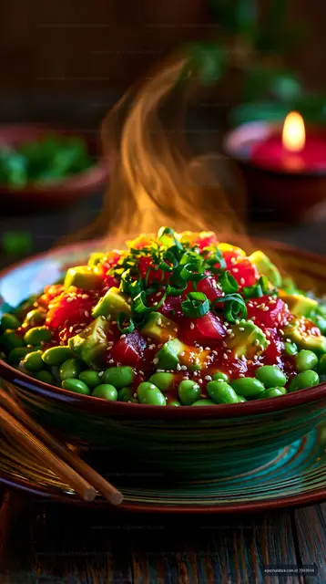 Vibrant edamame avocado salad with sesame topping