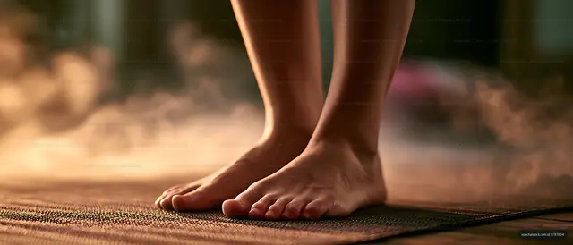 Bare feet standing on a textured mat