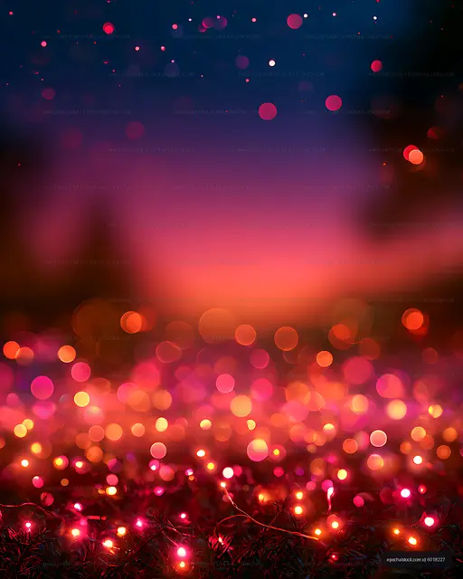 Neon bokeh string lights with colorful glowing foreground