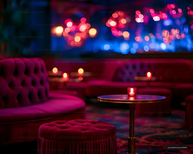 Elegant lounge seating beside a candlelit table