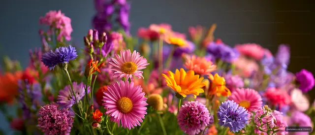 Bright mixed flowers in a colorful close-up composition