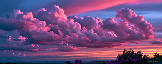 Pink and purple cloudscape over flowering foreground