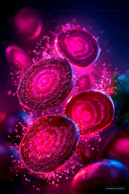 Neon pink fruit slices in a water splash