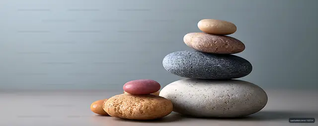 Minimal stone balance composition with colorful rounded pebbles
