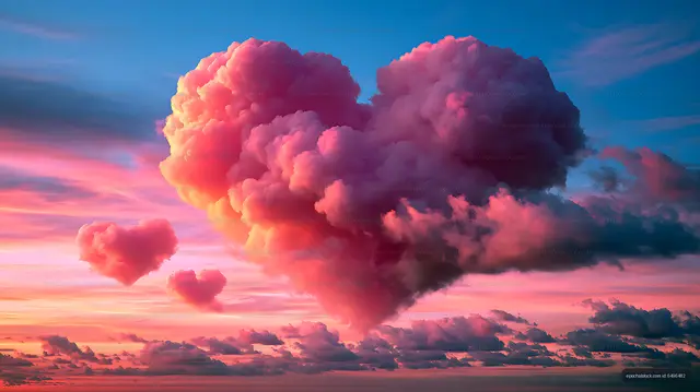 Pink and purple clouds glowing over the sunset horizon