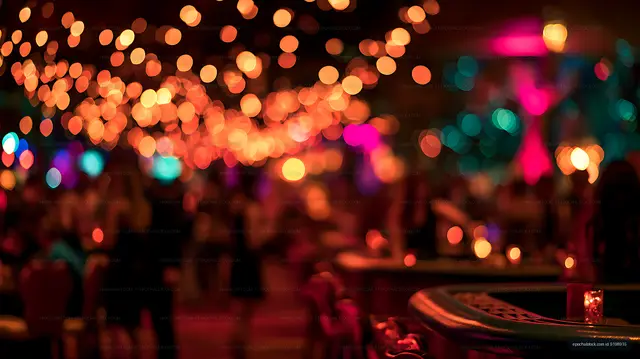 Abstract colorful bokeh at an indoor entertainment venue