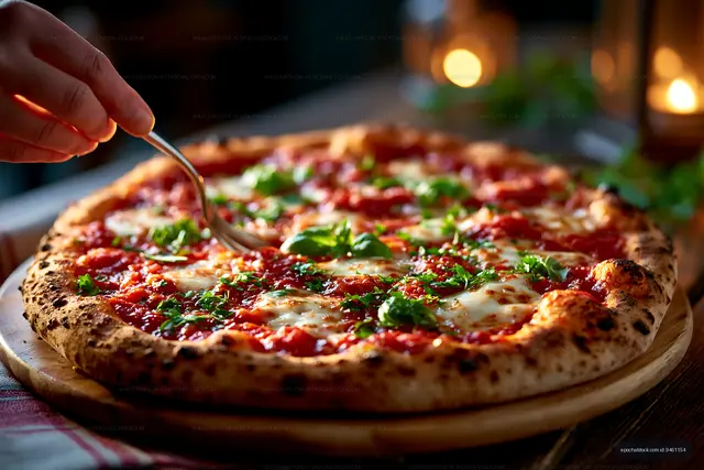 Fresh Herb Pizza Served on a Wooden Board