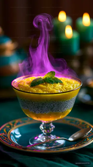 Elegant chia pudding dessert with mango and mint