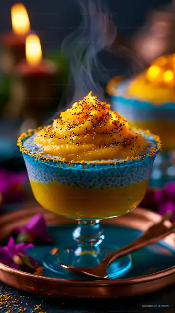 Steaming orange dessert served in an elegant glass